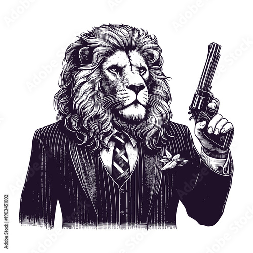 gangster lion with gun