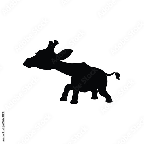 Giraffe calf silhouette vector illustration, baby animal icon, black safari wildlife graphic, isolated on white