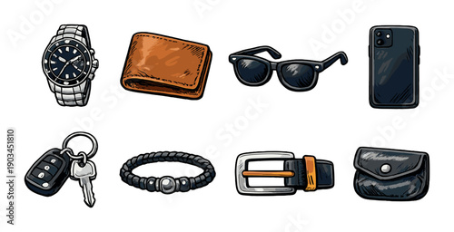 Stylish men's accessories set with watch wallet sunglasses and more