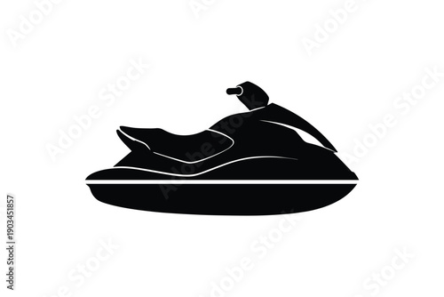 Watercraft jet ski silhouette for summer vacation and extreme water sports hobby isolated on white background