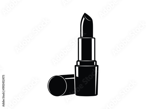 Sleek black lipstick tube with cap removed, a minimalist beauty icon for makeup and cosmetics