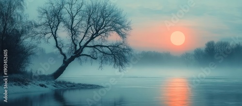 Wallpaper Mural Winter Tree on Lake at Sunrise Torontodigital.ca