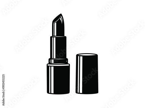 Bold black lipstick illustration, a graphic symbol of beauty and cosmetic products, isolated