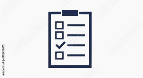 Dark Blue Checklist Vector Icon – Clipboard with Checked Box Task List Illustration Isolated on White