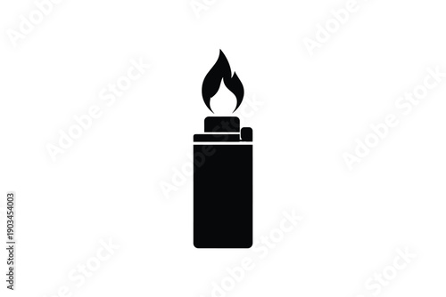 Cigarette lighter icon black silhouette flame burning pocket fire starter tool portable gas burner ignition