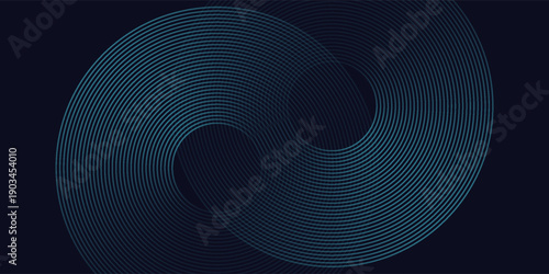 Modern dark blue abstract horizontal banner background with glowing geometric lines. Shiny blue diagonal rounded lines pattern. Futuristic concept. Suit for cover liquid wave