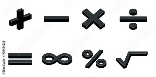 Black 3d mathematical symbols on gray background
