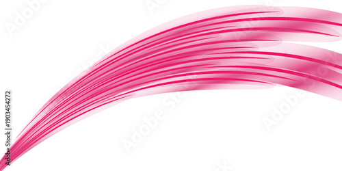 Glowing neon light trail element. Bright red-orange speed line wave luminous curved swirl concept. Shiny fiery streaks for posters, banners transfer on white background in png format.