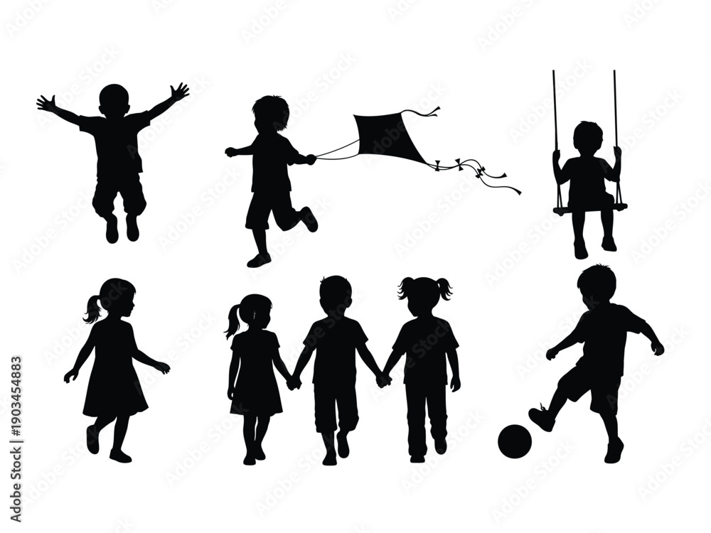 Obraz premium Collection of children playing silhouettes kids activities
