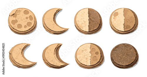 Paper art moon phases displayed in creative and natural tones