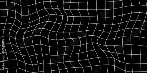 Futuristic perspective grid box. Abstract wireframe with white grid line on black background.