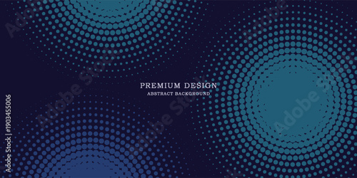 Abstract Blue, Green Gradient Circles Flowing Dot Waving Particle Geometric Technology Background. Digital Futuristic Dark Navy Blue Dotted Wave. Concept For Science, Music Cover, Website, Header