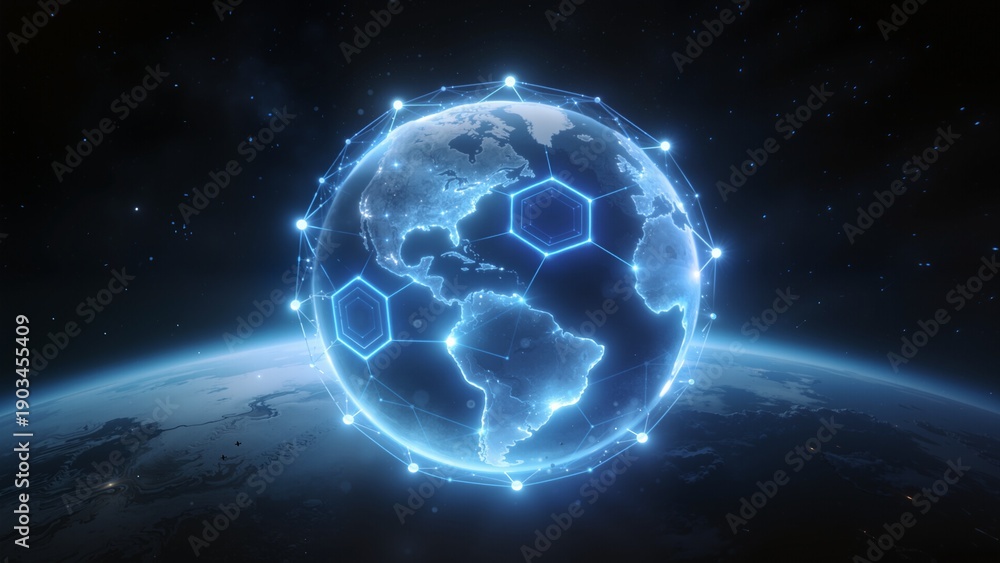 Obraz premium Globe with digital network overlay