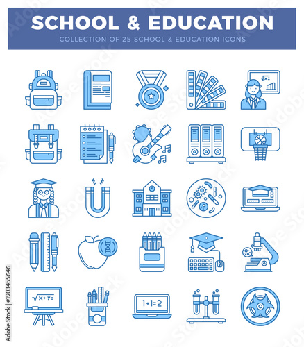 school and education icons on a white background.