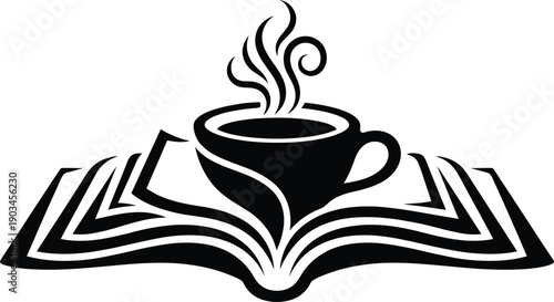 Coffee Shop Library Logo Silhouette | Coffee Cup Merging with Open Book Vector