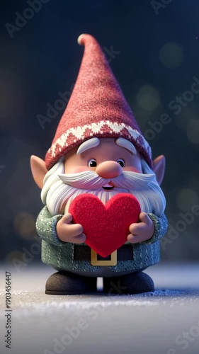 romantic adorable cartoon gnome with heart