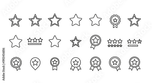 Award and Star Rating Icons: Quality, Achievement & Customer Satisfaction Set