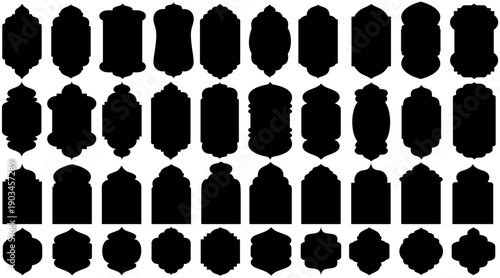 set collections islamic geometric shapes icon. Arabic arch symbol. Vintage window frame sign design vector illustration