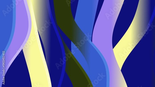 Dynamic motion graphics with abstract waves in blue hues flowing across the screen in a digital environment from a frontal viewpoint