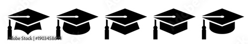 Graduation cap icon set. Mortar board or college graduation hat collection signs.