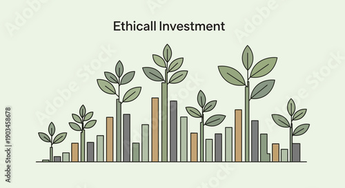 Growing Plants on Bar Graph Illustration.