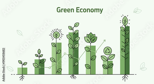 Green Economy Growth Bar Chart Illustration.