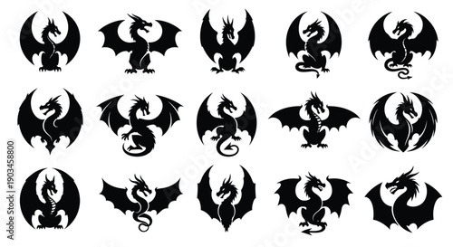 Collection of Dragon Silhouettes mythical creature