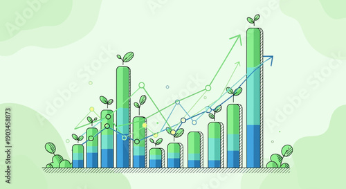 Green and Blue Bar Graph with Dollar Signs.