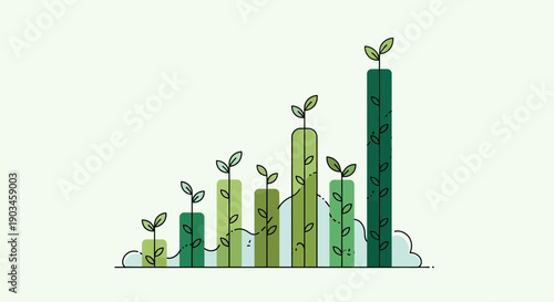Growing Plants on Bar Graph Illustration.