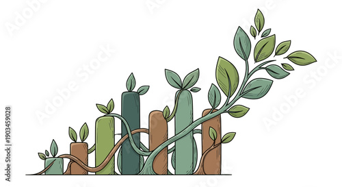 Growing Plant Illustration with Green Leaves.