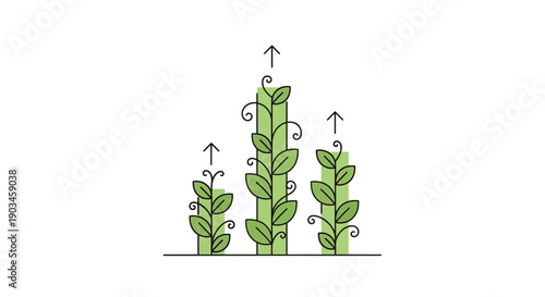 Simple Line Drawing of Green Plants Growing.