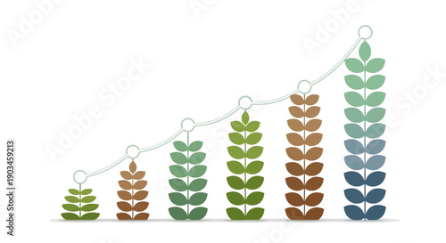 Stylized Bar Graph with Leaves and Coins.