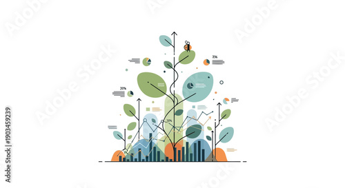 Illustration of Plants with Green Leaves Growing.