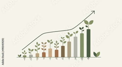Growing Plants Bar Graph Chart Illustration.