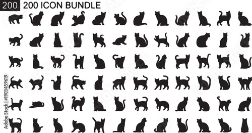 Silhouette Abstract Feline Design Set