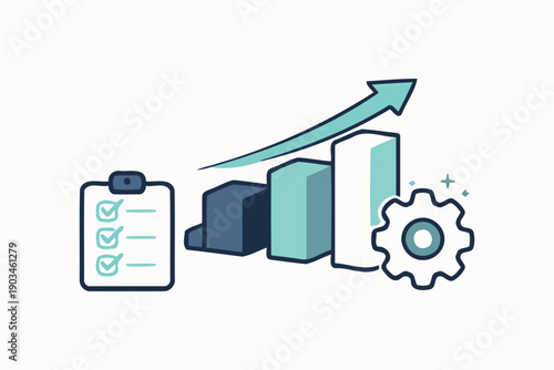 business graph icon with growing bars and checklist for progress tracking