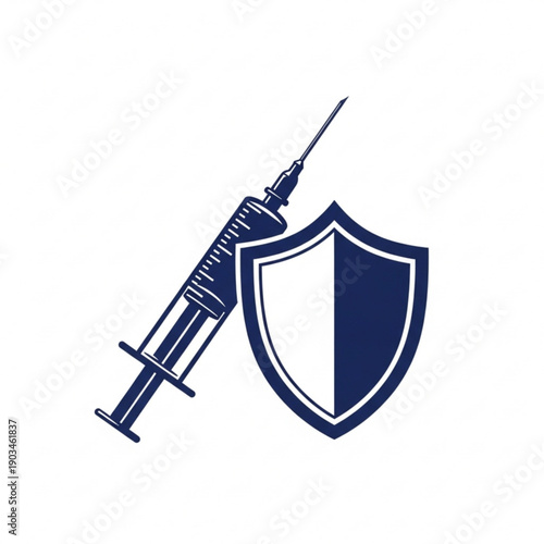 Medical Protection Illustration Featuring Syringe and Shield Emblem