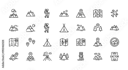 Collection of icons representing ideas, creativity, and innovation, with light bulbs and brainstorming.