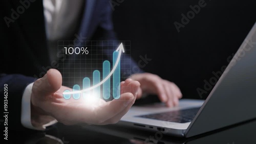 Businessman Showing Animated Business Growth Chart