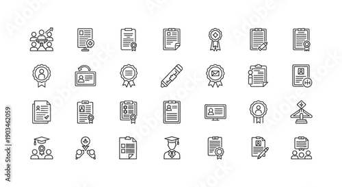 Business Achievement Icons: Success, Certificates, Awards, Graduation & Teamwork Set