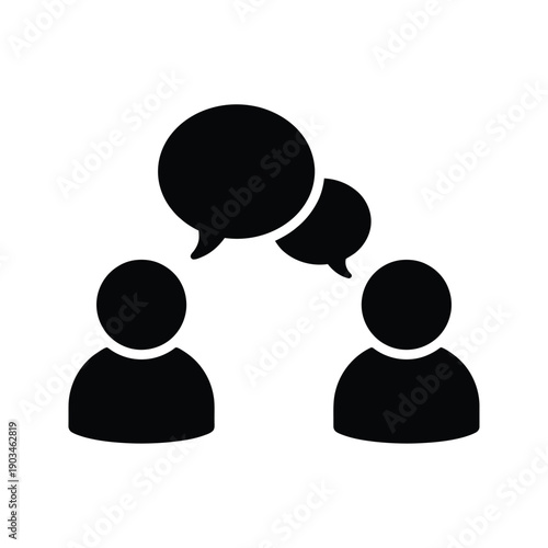 Two figures engaged in conversation with speech bubbles above their heads