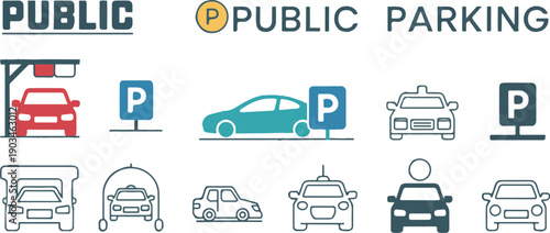 Public Parking Vector Icon with Car and Parking Sign