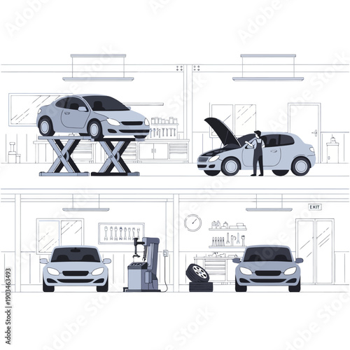 Car Repair Workshop Collage: Mechanic Services, Auto Service Station, Vehicle Maintenance