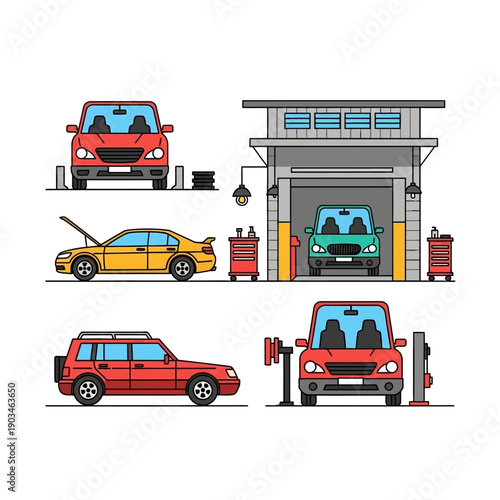 Car Repair, Maintenance, and Auto Service Station Illustration
