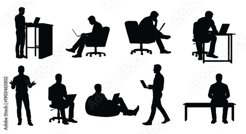 Collection of Silhouettes of Men Working with Laptops