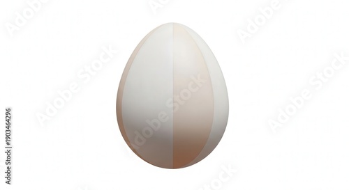 Close-up of Smooth White Egg with Soft Shadows on a White Background