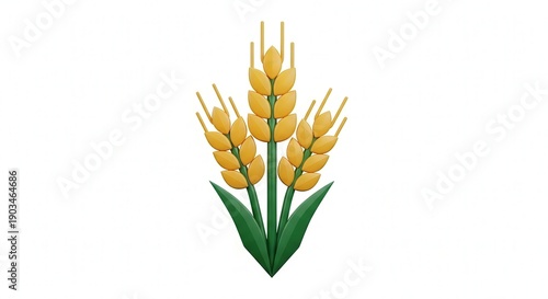 Close-Up of Wheat Ear with Green Leaves and Blue Sky Background