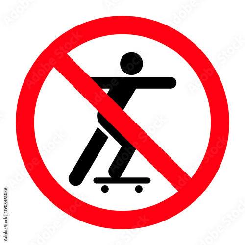 No Skateboarding Prohibition Safety Sign. Standard Symbol for Public Spaces, Parks, and Restricted Areas Compliance. 
