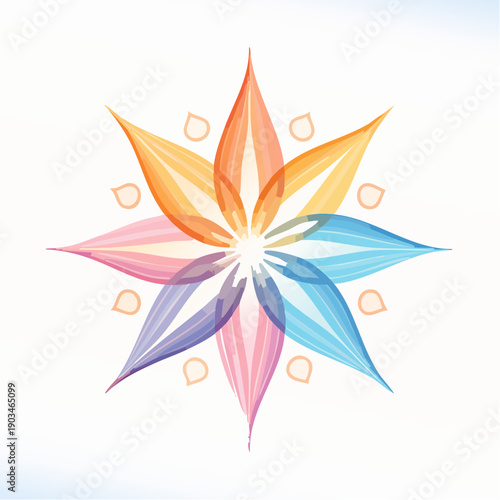 Colorful Abstract Flower Illustration with Overlaying Petals and Soft Gradient Effect