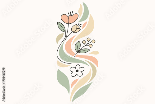 elegant vertical floral decor element with pastel curves